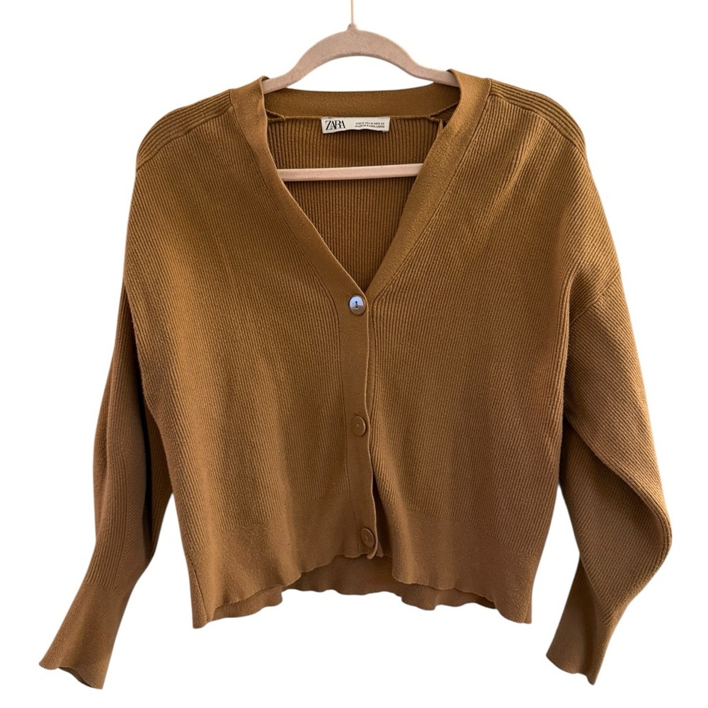 Zara Soft Mustard Knit Ribbed Button Down Cardigan Size M